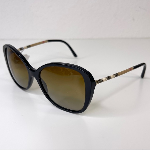 BURBERRY Signature Plaid Round Sunglasses NEW Black 57mm Rare - Picture 6 of 13